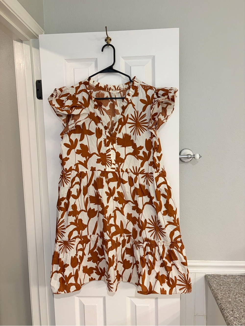 JODIFL Terracotta Floral Ruffle Babydoll Mini Dress L